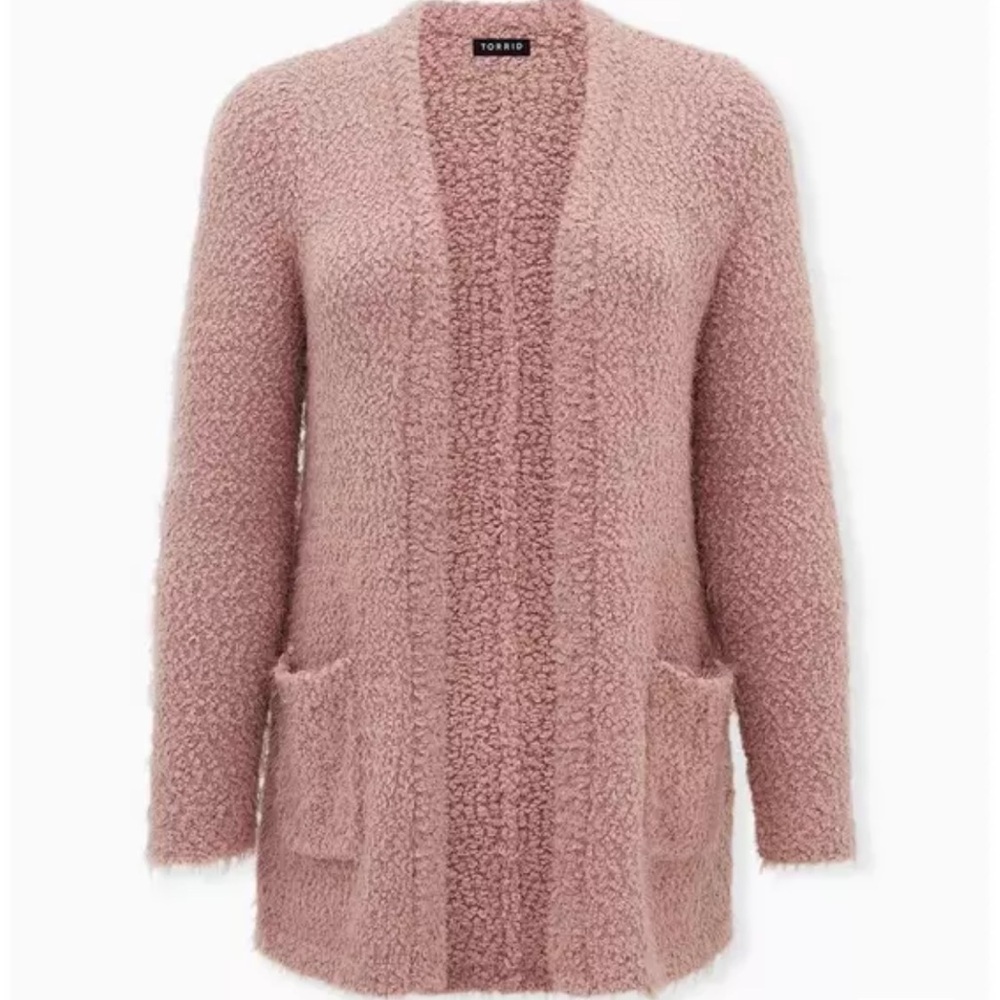 Torrid Fuzzy Yarn Cardigan Open Front Sweater Dusty Pink 4X